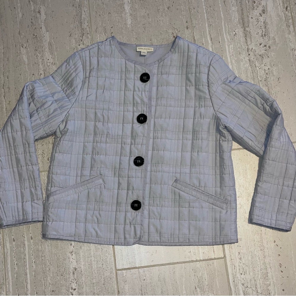 Appleseed's Light Periwinkle Quilted Jacket with Black Buttons